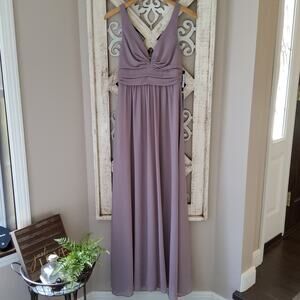 Lulu's Ruched A-Line Chiffon Maxi Dress Sleeveless in Taupe Purple